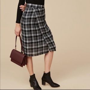 Amour Vert - Mallory Skirt - Grey Tartan Plaid - 100% Wool - Size XS